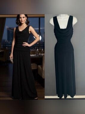 Nightway NW Formal Black Cowl Neck Ruched Maxi Dress Womens Small 6